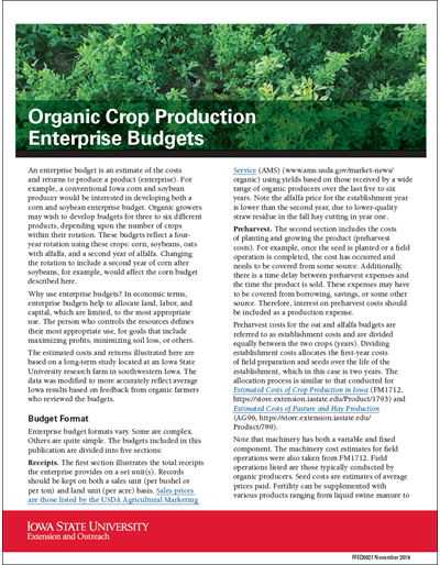 Organic Crop Production Enterprise Budgets