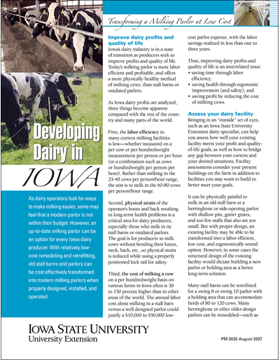 Developing Dairy in Iowa: Transforming a Milking Parlor at Low Cost