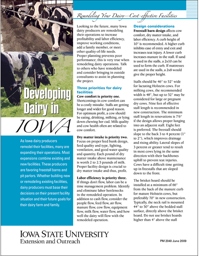 Developing Dairy in Iowa: Remodeling Your Dairy -- Cost-effective Facilities