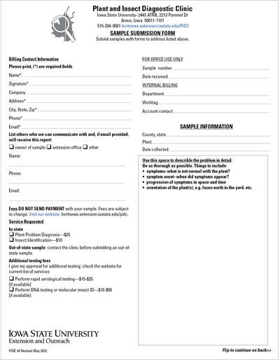 Plant and Insect Diagnostic Clinic Sample Submission Form