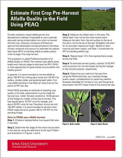 Estimate First Crop Pre-Harvest Alfalfa Quality in the Field Using PEAQ