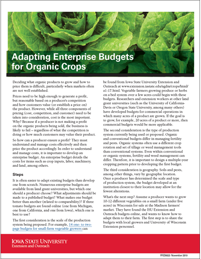 Adapting Enterprise Budgets for Organic Crops