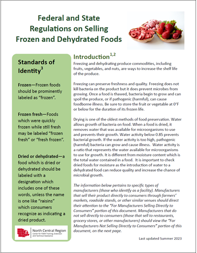 Federal and State Regulations on Selling Frozen and Dehydrated Foods