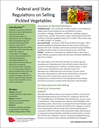 Federal and State Regulations on Selling Pickled Vegetables
