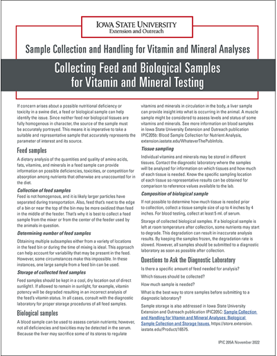 Sample Collection and Handling for Vitamin and Mineral Analyses: Collecting Feed and Biological Samples 
for Vitamin and Mineral Testing