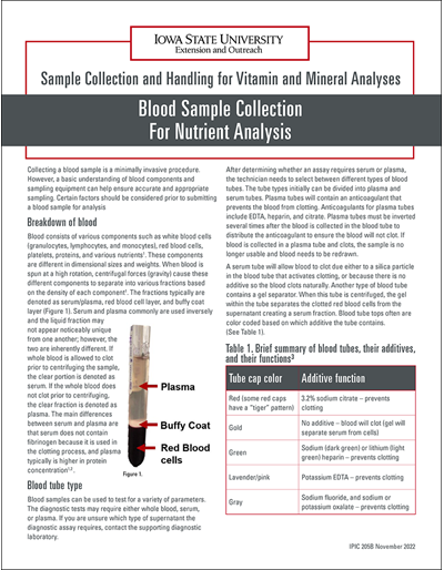 Sample Collection and Handling for Vitamin and Mineral Analyses: Blood Sample Collection 
For Nutrient Analysis