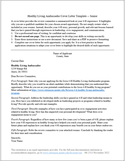 Healthy Living Ambassador Cover Letter Template &ndash; Senior