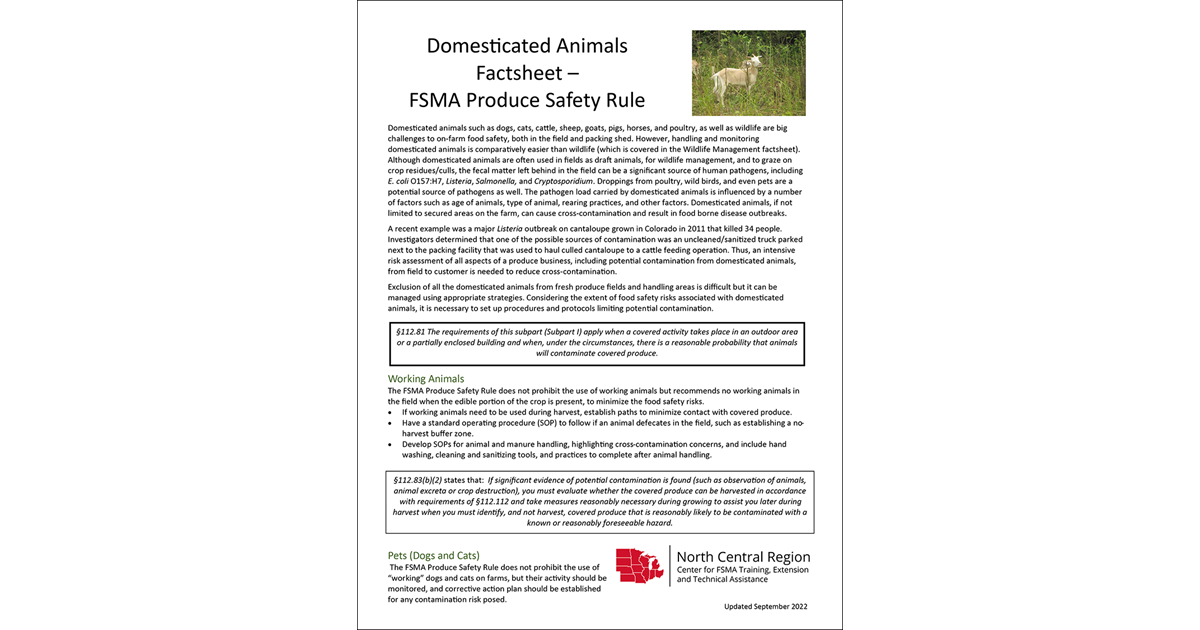 Domesticated Animals Factsheet – FSMA Produce Safety Rule