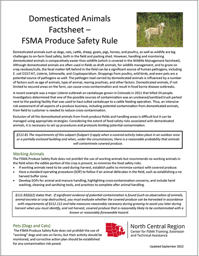 Domesticated Animals Factsheet – FSMA Produce Safety Rule