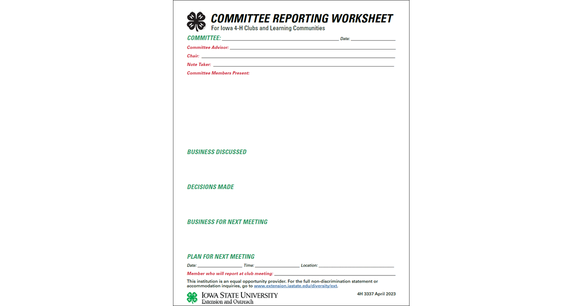 Committee Reporting Worksheet