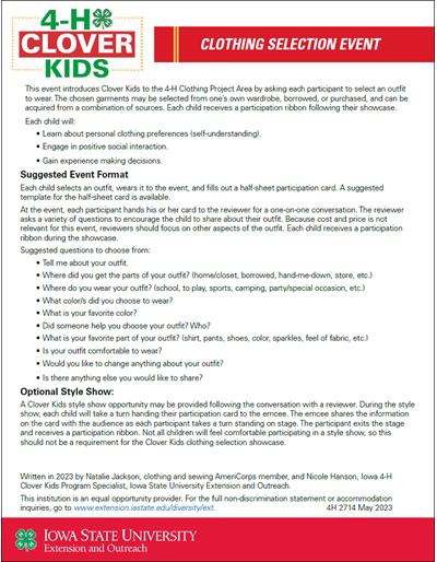 4-H Clover Kids Clothing Selection Event Guidelines