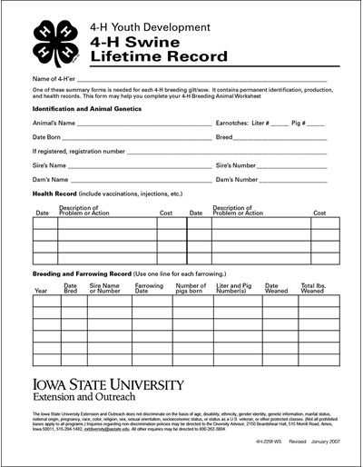 Record Keeping Lifetime Record Swine Record Keeping Lifetime Record Swine