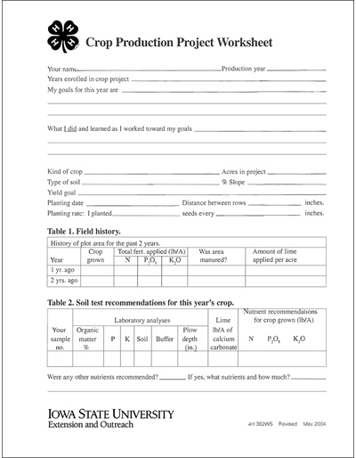 Crop Production Project Worksheet