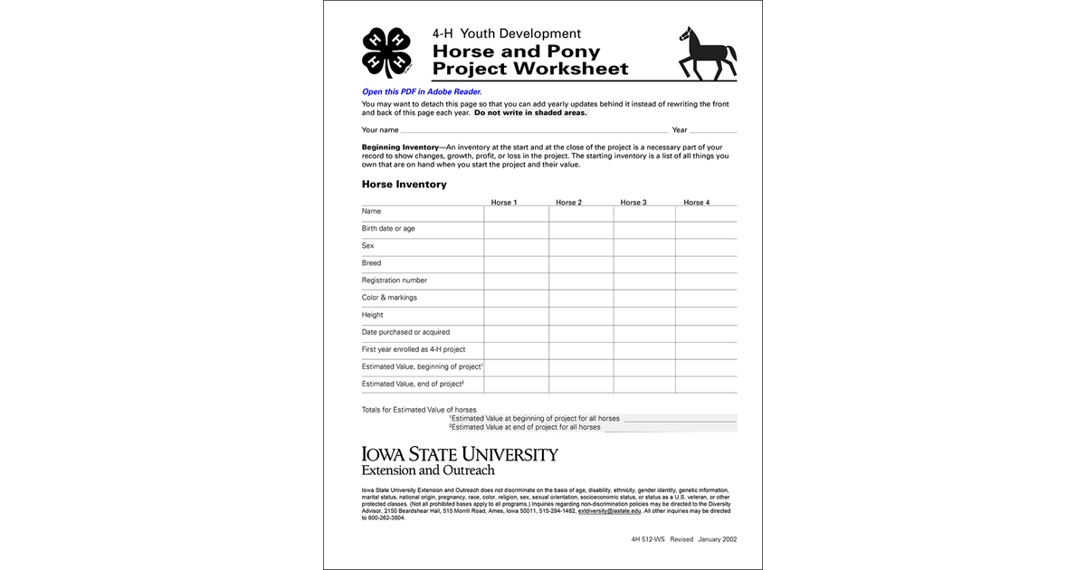 record keeping worksheet horse and pony