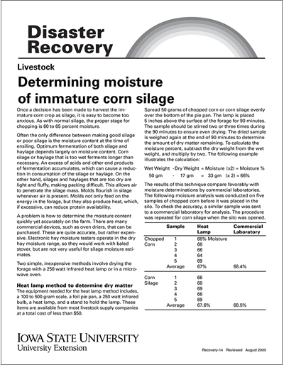 Livestock: Determining Moisture of Immature Corn Silage - Disaster Recovery Series