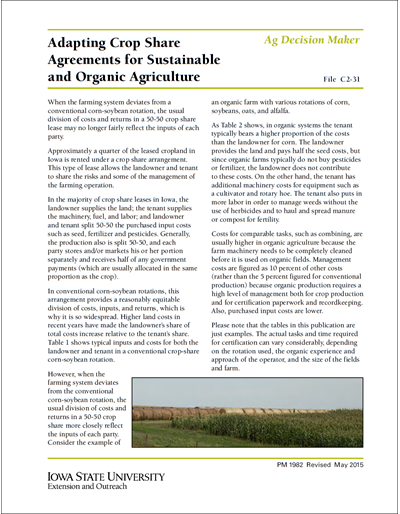 Adapting Crop Share Agreements for Sustainable and Organic Agriculture